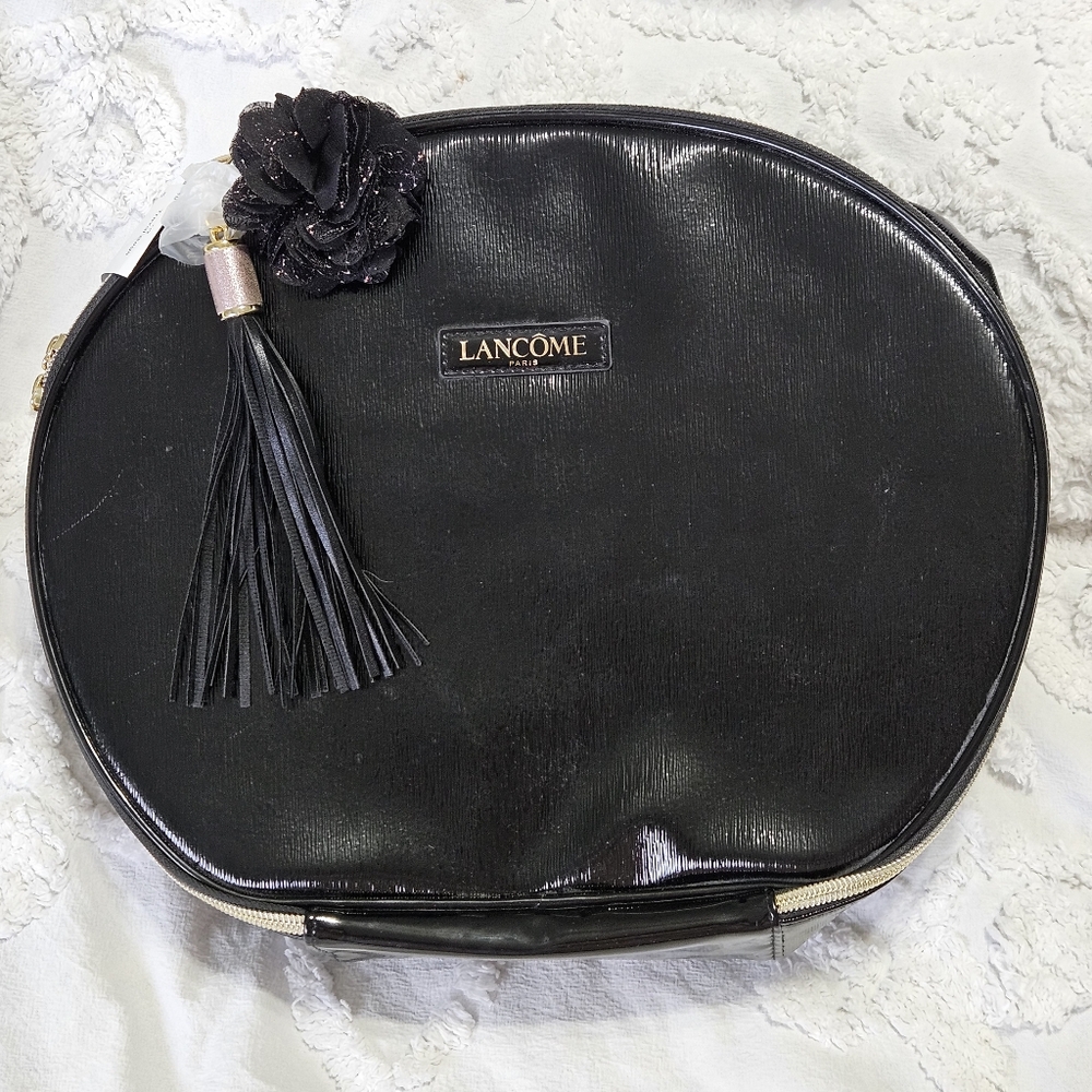Lancome Paris Large Black Cosmetic Makeup Travel Bag With Gold + Pink Details - Picture 7 of 10